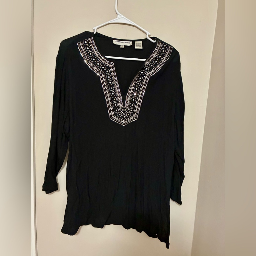 Cathy Daniels Black Tunic with Silver Embellishments